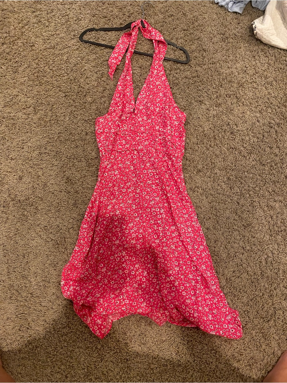 Pink Floral Halter Summer Dress